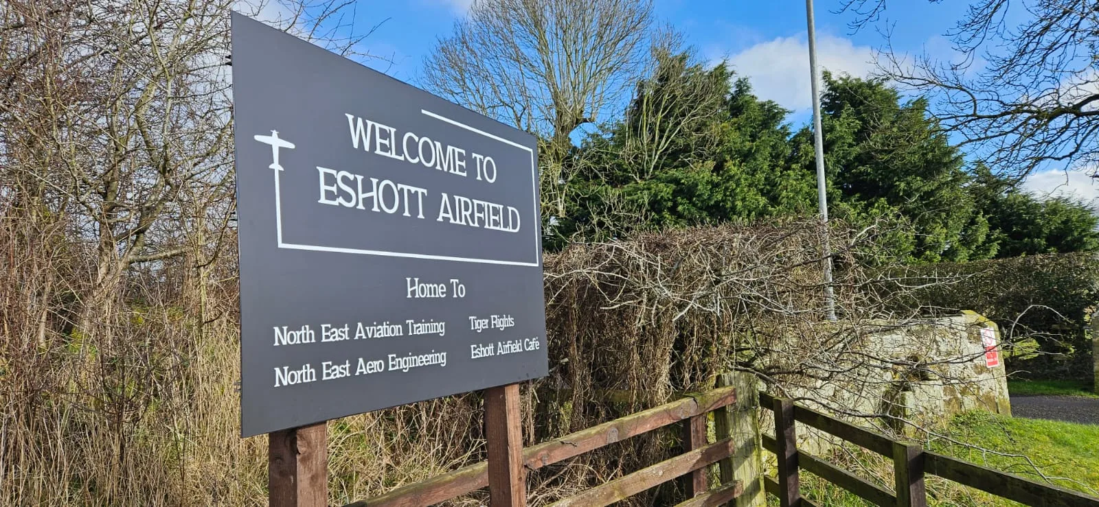Entrance sign for Eshott Airfield