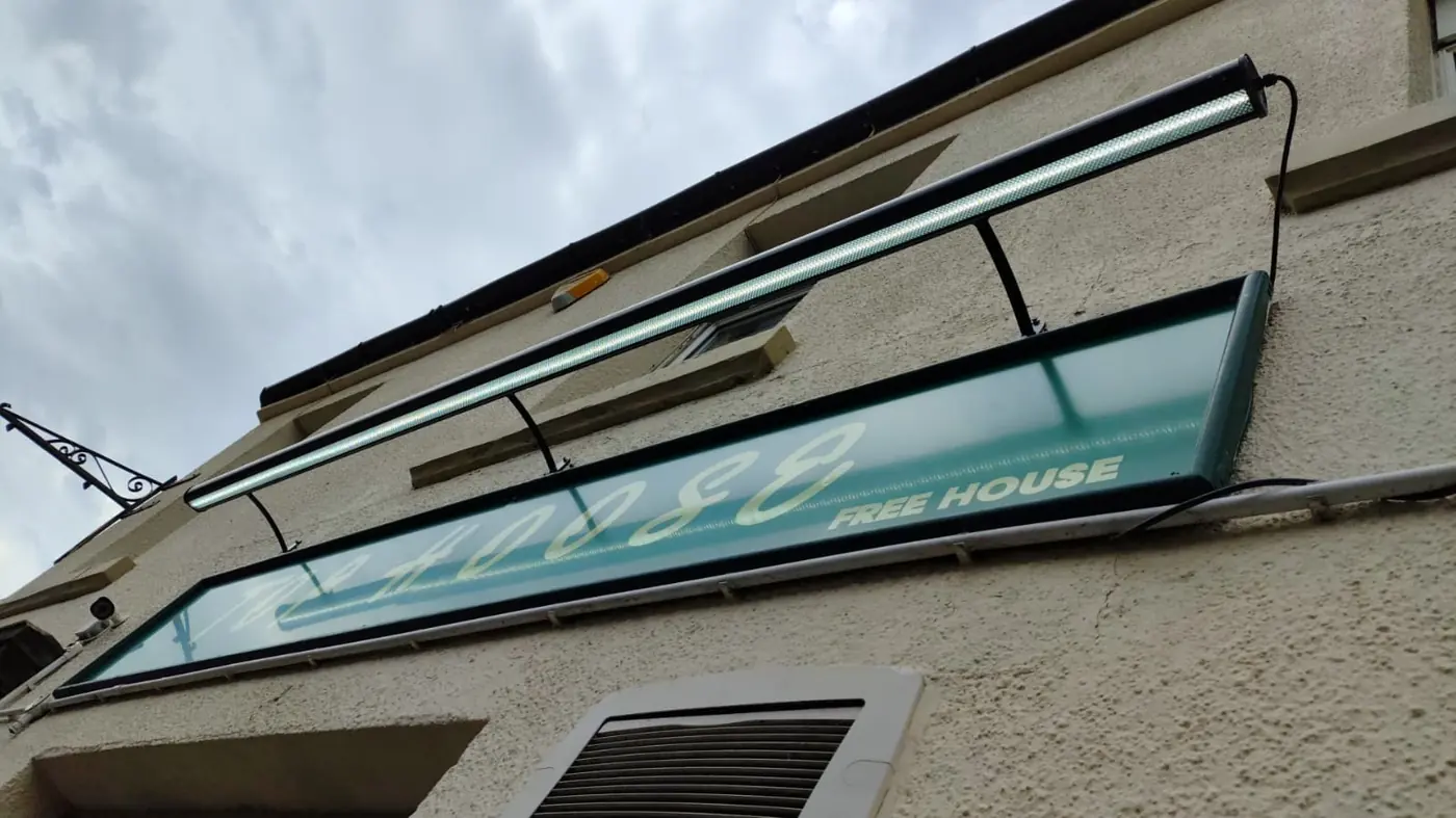 Fascia seen from below on a stone building